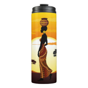 Afrikanische Beautiful Woman Silhouette über afrik Thermosbecher