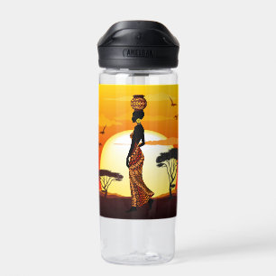 Afrikanische Beautiful Woman Silhouette über afrik Trinkflasche