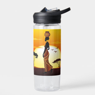 Afrikanische Beautiful Woman Silhouette über afrik Trinkflasche