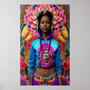 Afrikanische Dame mit Blumenspur Poster