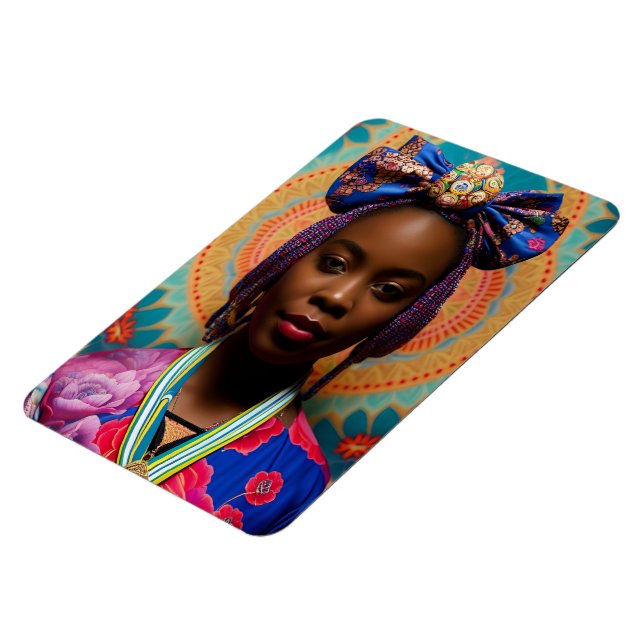 Afrikanische Dame mit großer Bug und Medaille Magnet (Linke Seite)