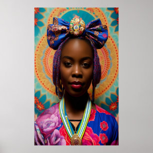 Afrikanische Dame mit großer Bug und Medaille Poster