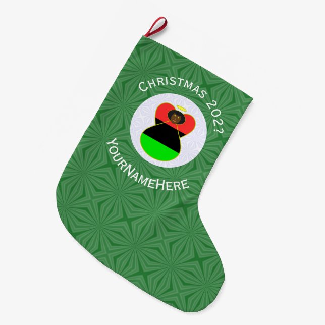 Afrikanische Diaspora-Engel-Weihnachtsflagge Perso Großer Weihnachtsstrumpf (Vorderansicht (hängend))