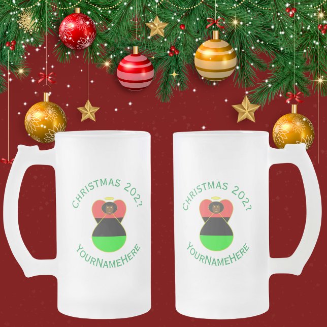 Afrikanische Diaspora-Engel-Weihnachtsflagge Perso Mattglas Bierglas (Von Creator hochgeladen)