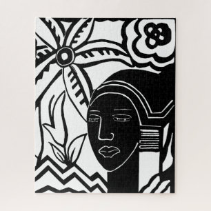 Afrikanische Dschungel abstrakte schwarze Tintenku Puzzle