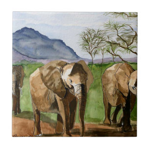 Afrikanische Elefant-Aquarell-Malerei-Grafik Fliese