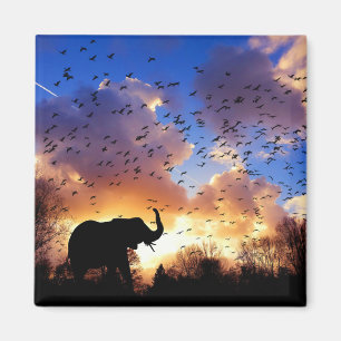 Afrikanische Elefant-Silhouette bei Sunset Magnet