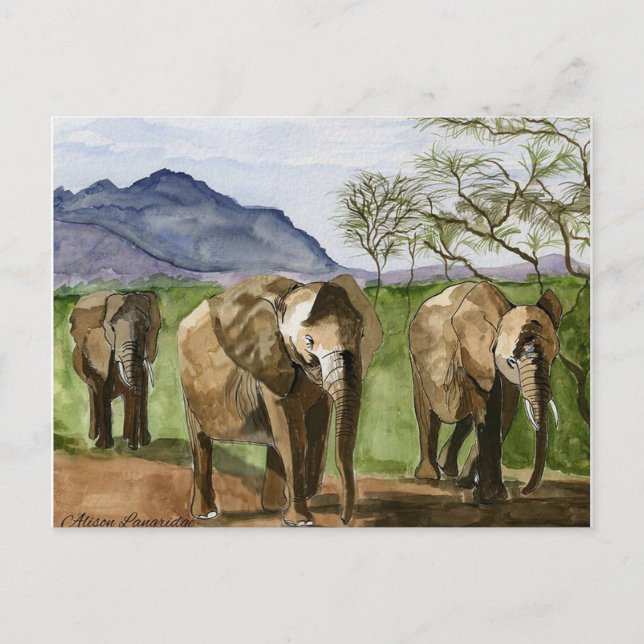 Afrikanische Elefanten Aquarellbilder Postkarte (Vorderseite)