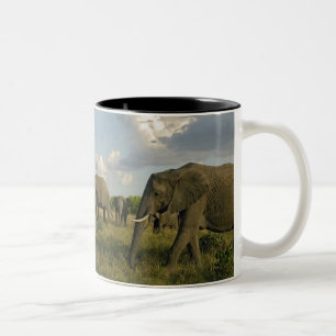 Afrikanische Elefanten grasen, Loxodonta africana, Zweifarbige Tasse