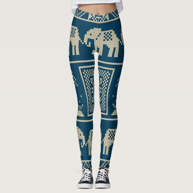Afrikanische Elefanten Trendy Marine blauer Hinter Leggings (Vorderseite)