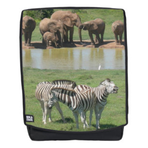 Afrikanische Elefanten und Zebras-Erwachsenenrücks Rucksack