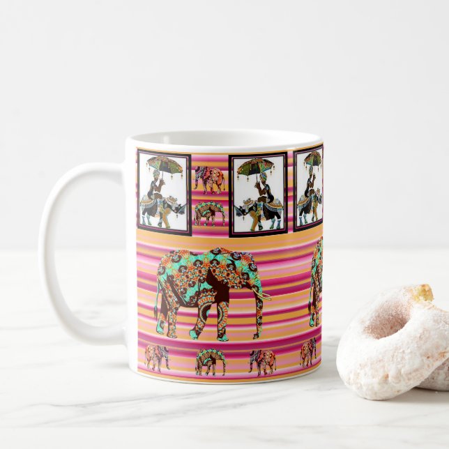 Afrikanische Elefantenfrauen Stripe-Tasse Kaffeetasse (Mit Donut)
