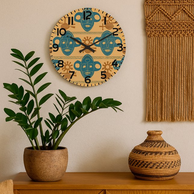 Afrikanische ethnische Gesichtspattern in Stammesm Große Wanduhr (Von Creator hochgeladen)