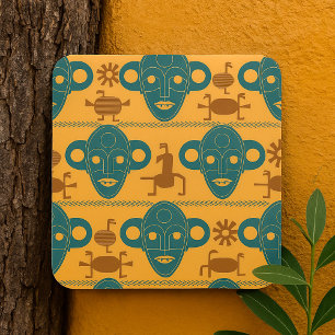 Afrikanische ethnische Gesichtspattern in Stammesm Quadratischer Aufkleber