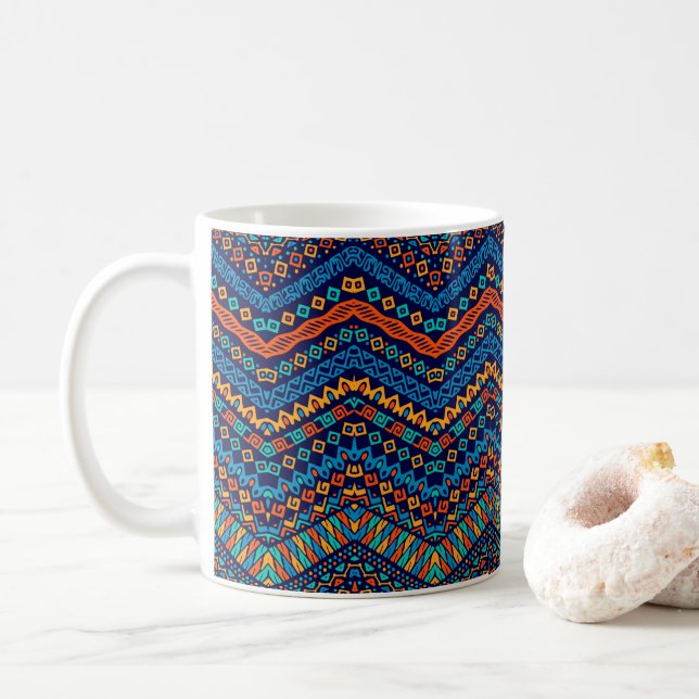 Afrikanische ethnische Muster Funkfarben Kaffeetasse (Mit Donut)