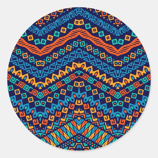Afrikanische ethnische Muster Funkfarben Runder Aufkleber (Vorderseite)