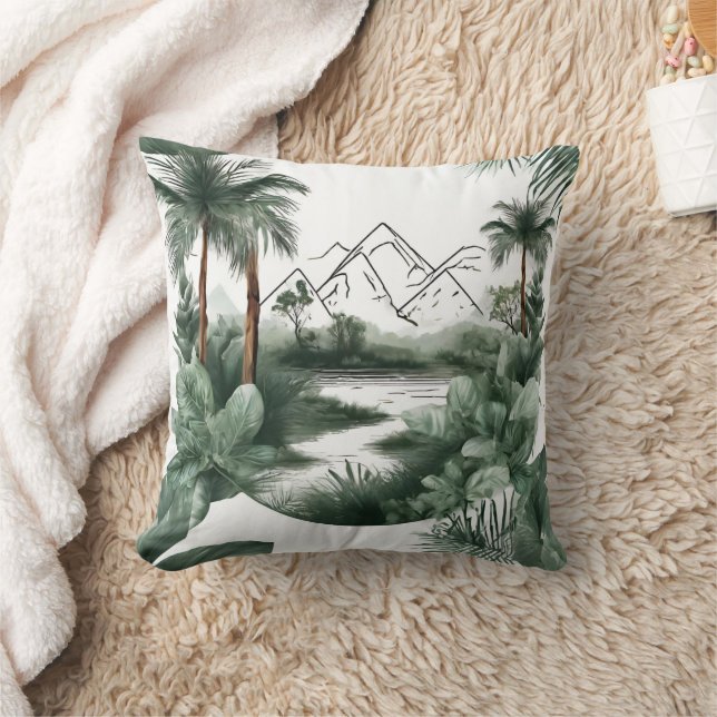 Afrikanische Flusslandschaft mit Bergen, Auqarell Kissen (Decke)