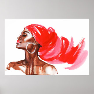 Afrikanische Frau, Aquarellbild, Mode Poster
