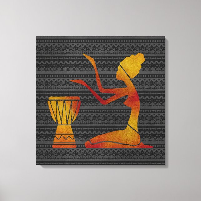 Afrikanische Frau auf Trommeln - Canvas Print Leinwanddruck (Vorderseite)