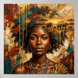 Afrikanische Frau-Elefanten-Sonnenuntergang, Schwa Poster