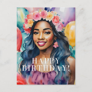 Afrikanische Frau farbenfrohe Happy Birthday Ballo Postkarte