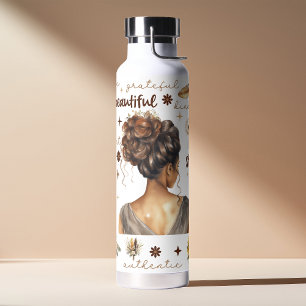 Afrikanische Frau mit braunen Haaren Boho-Affirmat Trinkflasche