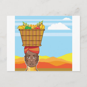 Afrikanische Frau mit einem Körbchen Futter Postkarte
