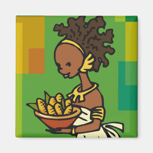 Afrikanische Frau mit Schüssel Mais Magnet
