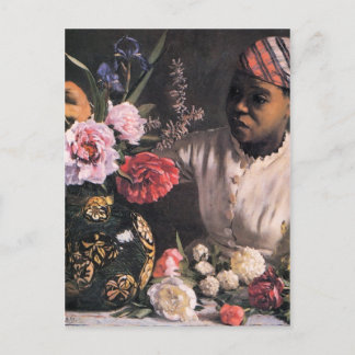 Afrikanische Frau pflanzt Blume in einer Vase Postkarte