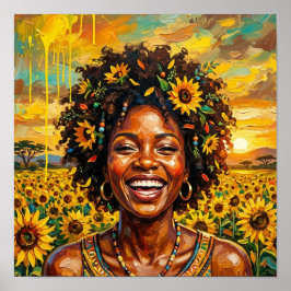 Afrikanische Frau Sonnenblumen Kunst, Schwarze Fra Poster