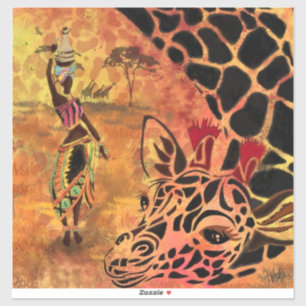 Afrikanische Frau und Giraffe Aufkleber