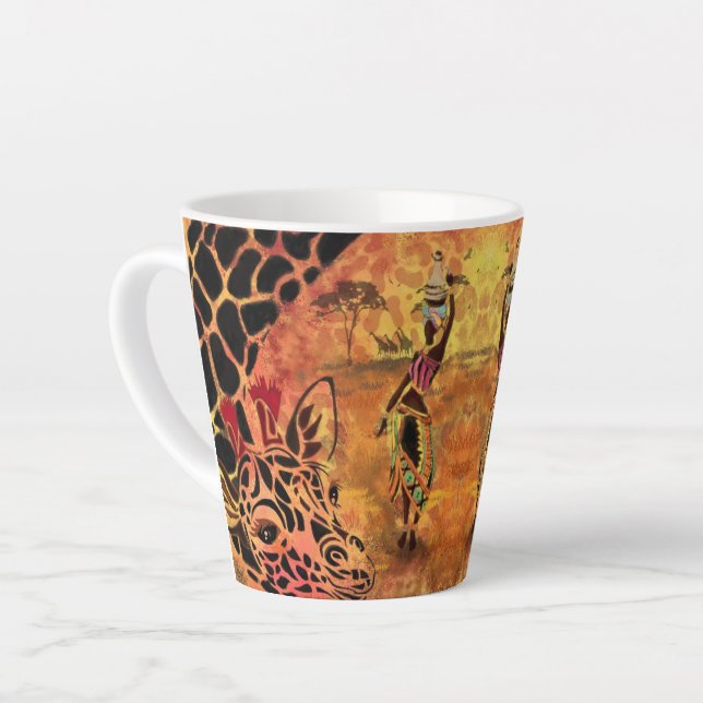 Afrikanische Frau und Giraffe Latte-Tasse Milchtasse (Linke Ecke)