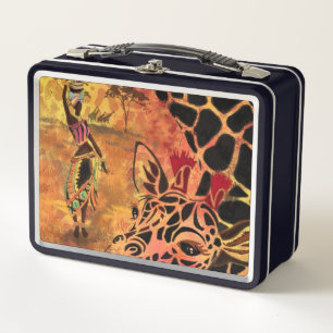 Afrikanische Frau und Giraffe-Metal-Lunch Box Metall Brotdose