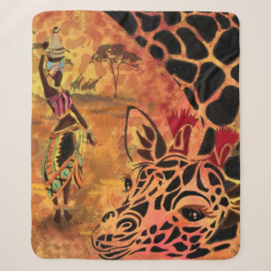 Afrikanische Frau und Giraffe Sherpa Blanket Sherpadecke