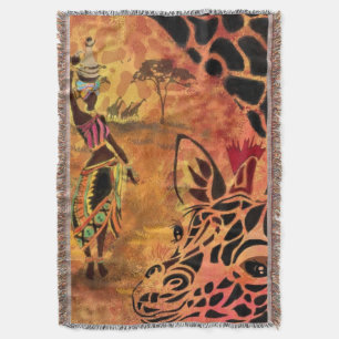 Afrikanische Frau und Giraffe-Throw-Blanket Decke