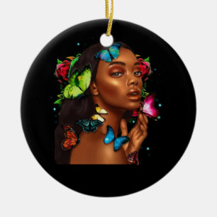 Afrikanische Frauen Afro American Butterflies Frau Keramik Ornament