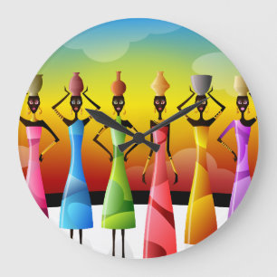 Afrikanische Frauen mit Töpferei auf den Köpfen Große Wanduhr