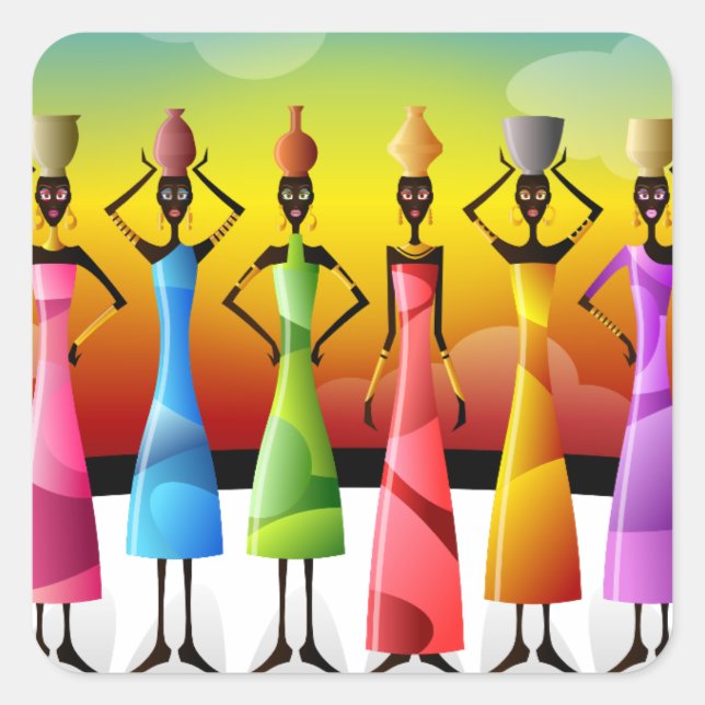 Afrikanische Frauen mit Töpferei auf den Köpfen Quadratischer Aufkleber (Vorderseite)