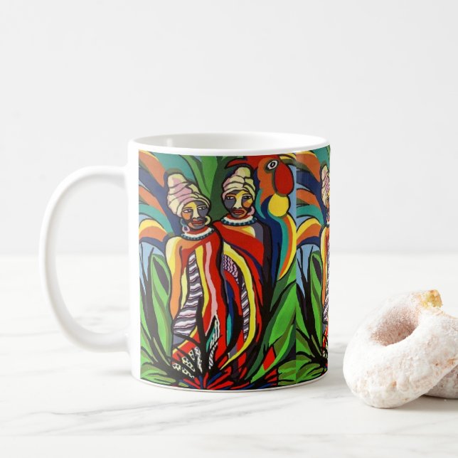 Afrikanische Frauen-Papagei-Tasse Kaffeetasse (Mit Donut)