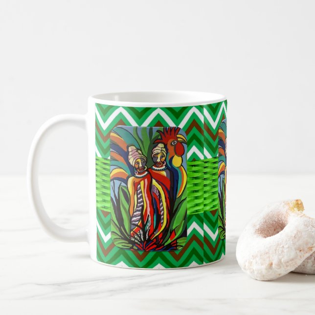 Afrikanische Frauen Parrot Grüne Zickzack Tasse (Mit Donut)