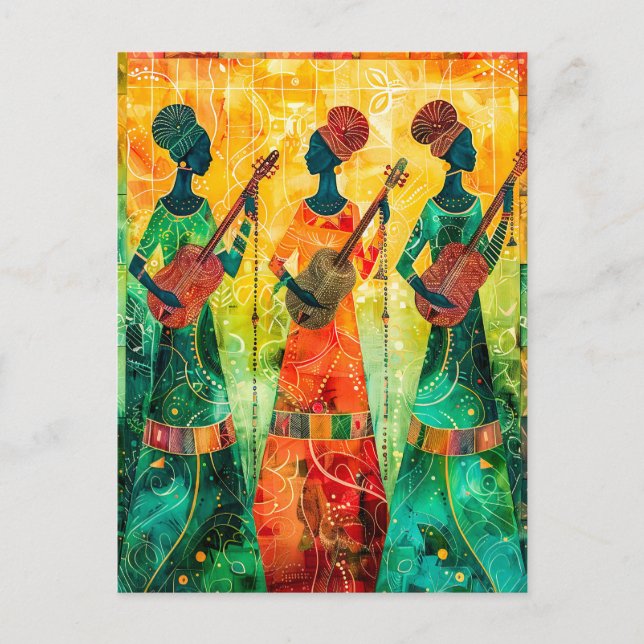 Afrikanische Frauen spielen Zeichenfolgeninstrumen Postkarte (Vorderseite)