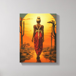 Afrikanische Frauen wandern in der Wüste Sonnenunt Leinwanddruck