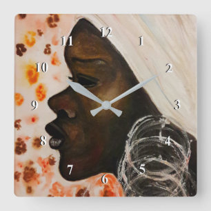 Afrikanische Frauenuhr Quadratische Wanduhr