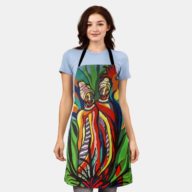 Afrikanische Gesichter auf der Schürze (Getragen)