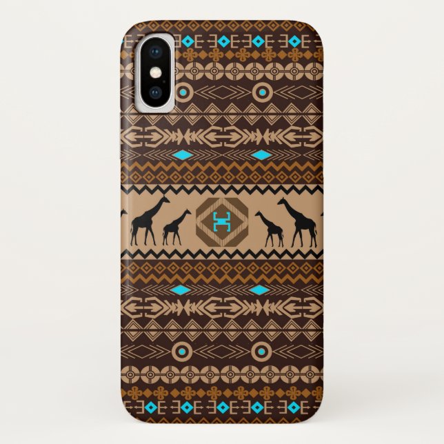 Afrikanische Giraffe für braune geometrische ethni Case-Mate iPhone Hülle (Rückseite)