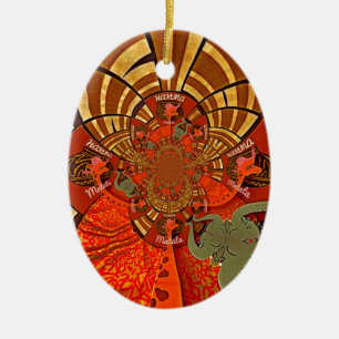 Afrikanische Giraffe Traditioneller Kunstdruck   W Keramikornament