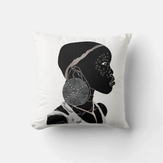 Afrikanische Girl Black and White Artwork Kissen (Vorderseite)