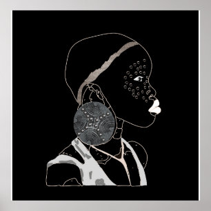 Afrikanische Girl Black and White Artwork Poster