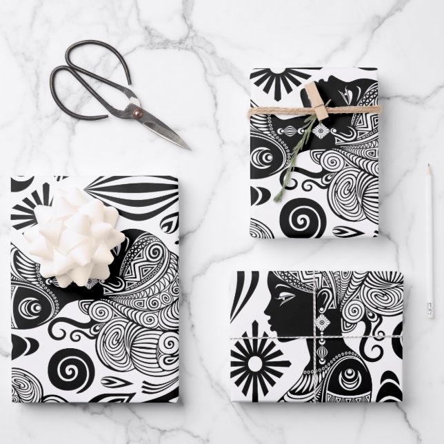 Afrikanische Girl Portrait Tribal Tattoo Geschenkpapier Set (Vorderseite)