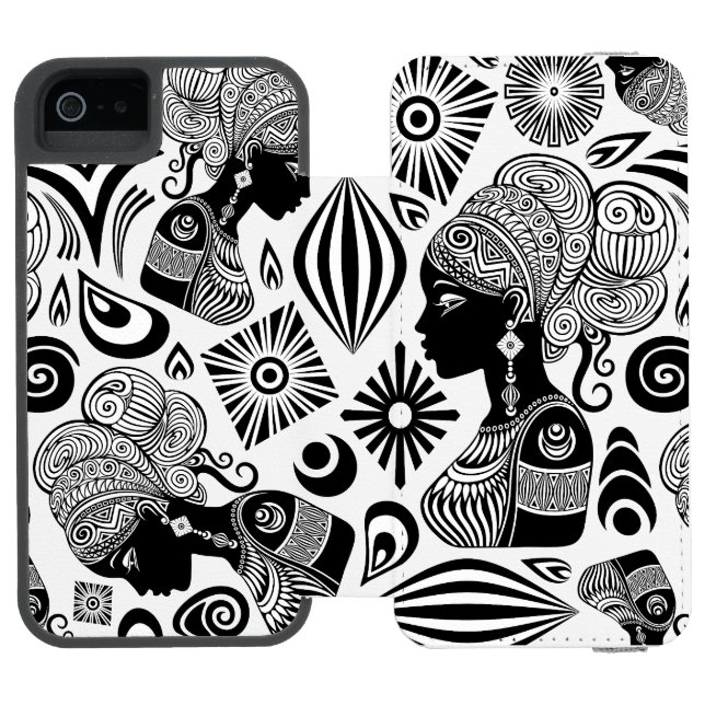 Afrikanische Girl Portrait Tribal Tattoo Incipio iPhone Geldbeutel-Hülle (Folio Geöffnet)